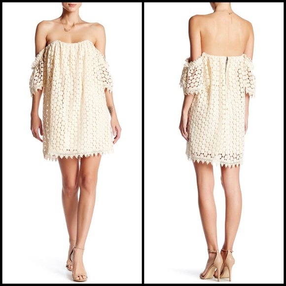 Tularosa Crochet Ditzy Floral Lace Off Shoulder Trapeze Dress - Picture 3 of 9